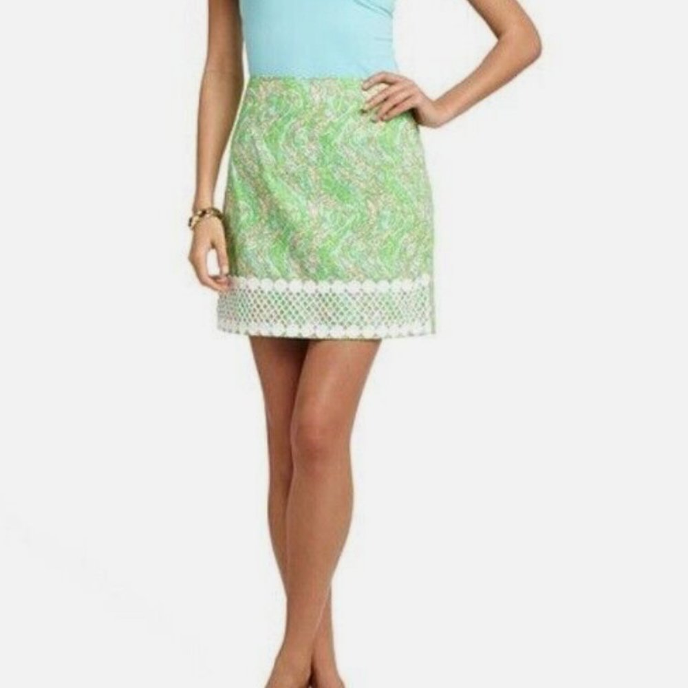Lilly Pulitzer Women's Chomp Chomp Gator Print Mini Skirt Green Lavender‎ Size 4